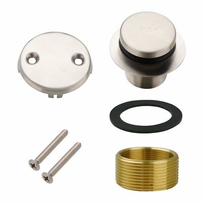 Brushed Nickel Bathtub Drain Tip-Toe Set with 2-Hole Overflow Faceplate Tub Kit