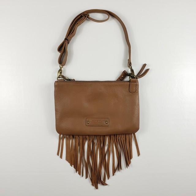 Lucky Brand Brown Leather Fringe Boho Crossbody Bag Purse Native