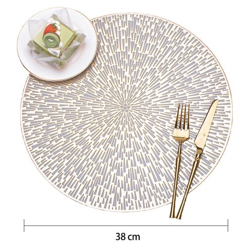 2X Tovagliette rotonde finitura metallica cucina tavolo pranzo tappetini PVC isolamento termico - Foto 7 di 15