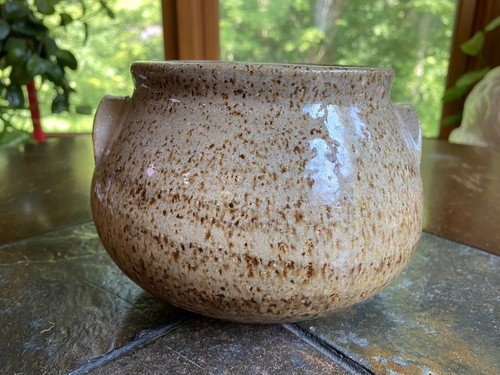 Vintage Stoneware Pottery Bowl For PIPES Signed RD DR Speckled Glaze FOLK ART - Picture 7 of 12