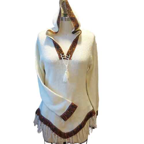 Vintage bohemian fringed hooded sweater gypsy hip… - image 1