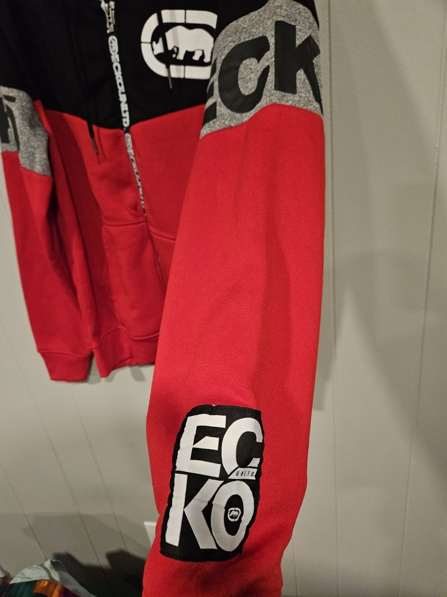 Ecko Unltd Red Black Full Zip Hoodie Jacket Sz Small Mens Great 