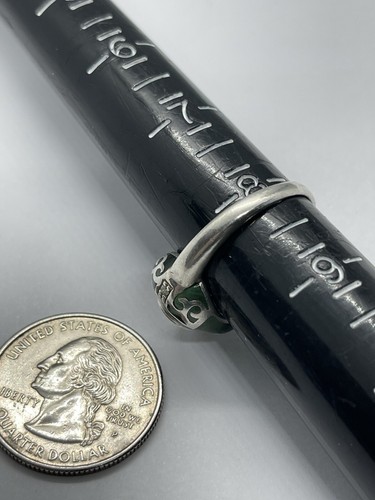Vintage Art Deco Style Clear Cubic Zirconia & Green Lucite Silver Ring Sz 8 1/4 - 第 3/15 張圖片