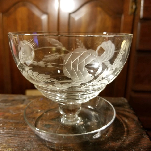 10 Vintage Dessert Bowls with footed saucer and etched with flowers. eBay