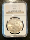 Spectacular 1922 Peace Silver Dollar, Slabbed NGC MS 63, Frosty Mirror-Like!