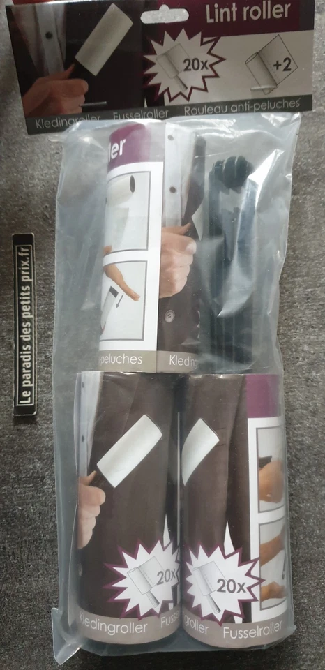 HOME Brosse à vêtements ,brosse adhésive x 3, 60 feuilles très collantes, poils,tapis