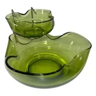 Anchor Hocking Mid-Century Modern Avocado Green Glass Chip & Dip Bowl Vintage