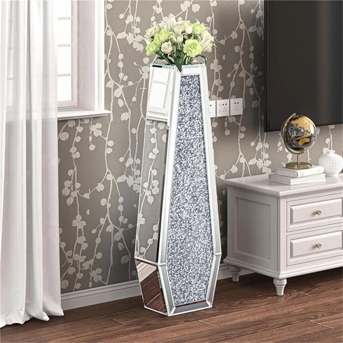 2 Style Tall Luxury Mirrored Floor Vase Silver Crushed Diamond Dried Flower Vase - Picture 3 of 24
