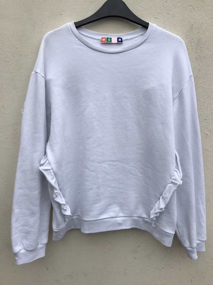 MSGM PLAIN WHITE FUNKY FRILL BOXY CUFFED SWEATSHIRT JUMPER TOP M LOOSE 10 12