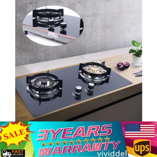 Gas Cooktop Stove Top Kitchen 2 Burners Tempered Glass NG Gas Stove Built-In