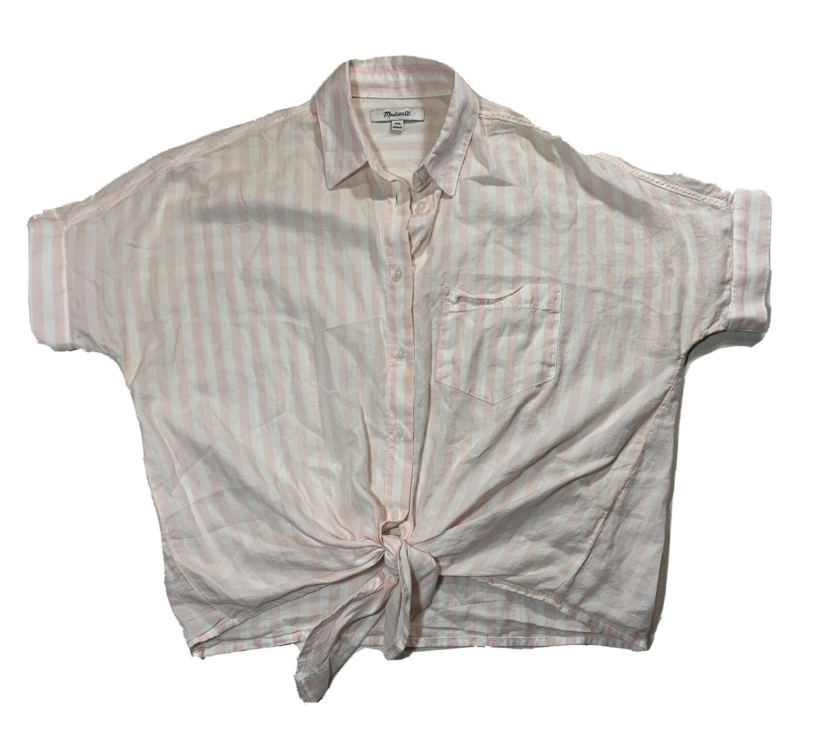 Madewell Top Sz XXS Striped Short Sleeve Tie Waist 100% Cotton