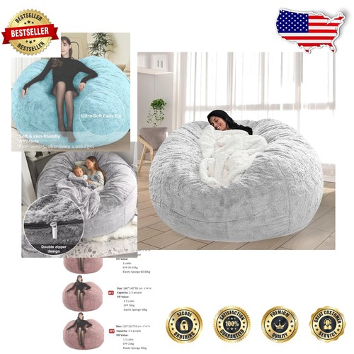 Versatile 6FT Bean Bag for Stuffed Animals & Relaxation - Faux Fur Comfort