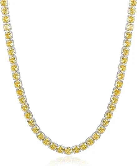 Collar de tenis para mujer con citrino creado en laboratorio de 4 mm mejor regalo en plata maciza 925 Foto 3 de 4