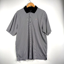 Greg Norman Polo Shirt Men's Size XL Black White Striped Play Dry Short Sleeve