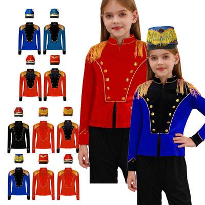 Kinder Zirkusdirektor Cosplay Kostüm Langarm Samt Mantel+Hut Outfits Weihnachten
