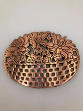 Old Dutch Design Copper Trivet 1983 - Floral Basket - Vintage