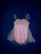 GIRLS PINK BLACK POLKA DOT DANCE SKATING GYM LEOTARD OUTFIT SIZE 4 - 5 XSMALL