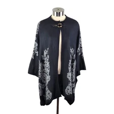 Black Rivet Women's Flowy Knit Cape Poncho Shawl Size S Dark Navy Floral Print