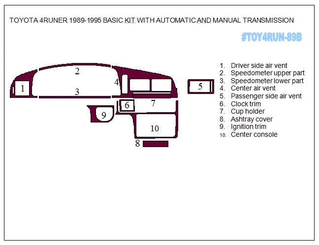TOYOTA 4 RUNNER 1989 1990 1991 1992 1993 1994 1995 KIT DE MOLDURA DE TABLERO DE CARBONO OSCURO Foto 2 de 2