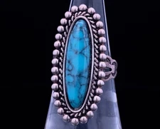 Turquoise Ring Southwestern Native American Indian Sterling Silver Size 6.5 Lady