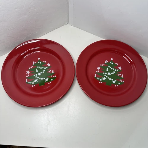 Waechtersbach Germany Christmas Tree Dinner Plate Set of 2 Red Ceramic 11”