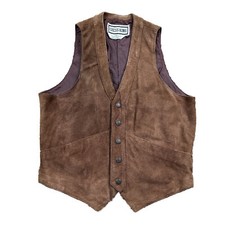 Vintage Suede Leather Vest Womens Large Brown Western Ranch Hipster Waistcoat