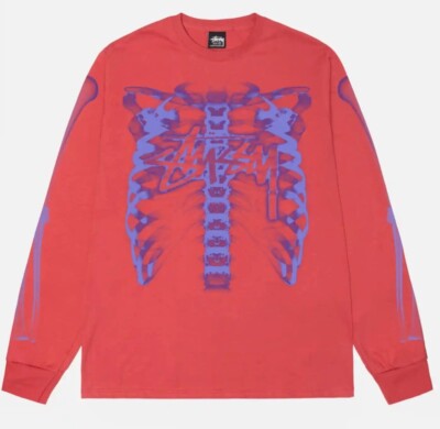 Stussy Rib Cage 3M Reflective Print Long Sleeve T-Shirt Tee Red