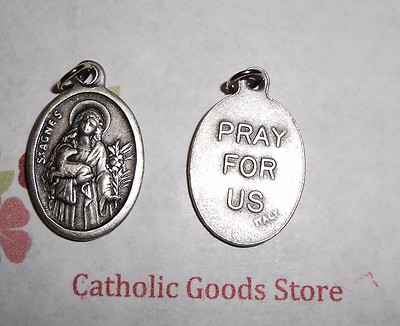 Saint St. Agnes - Pray for Us -  Italian Silver tone OX 1 inch Medal 