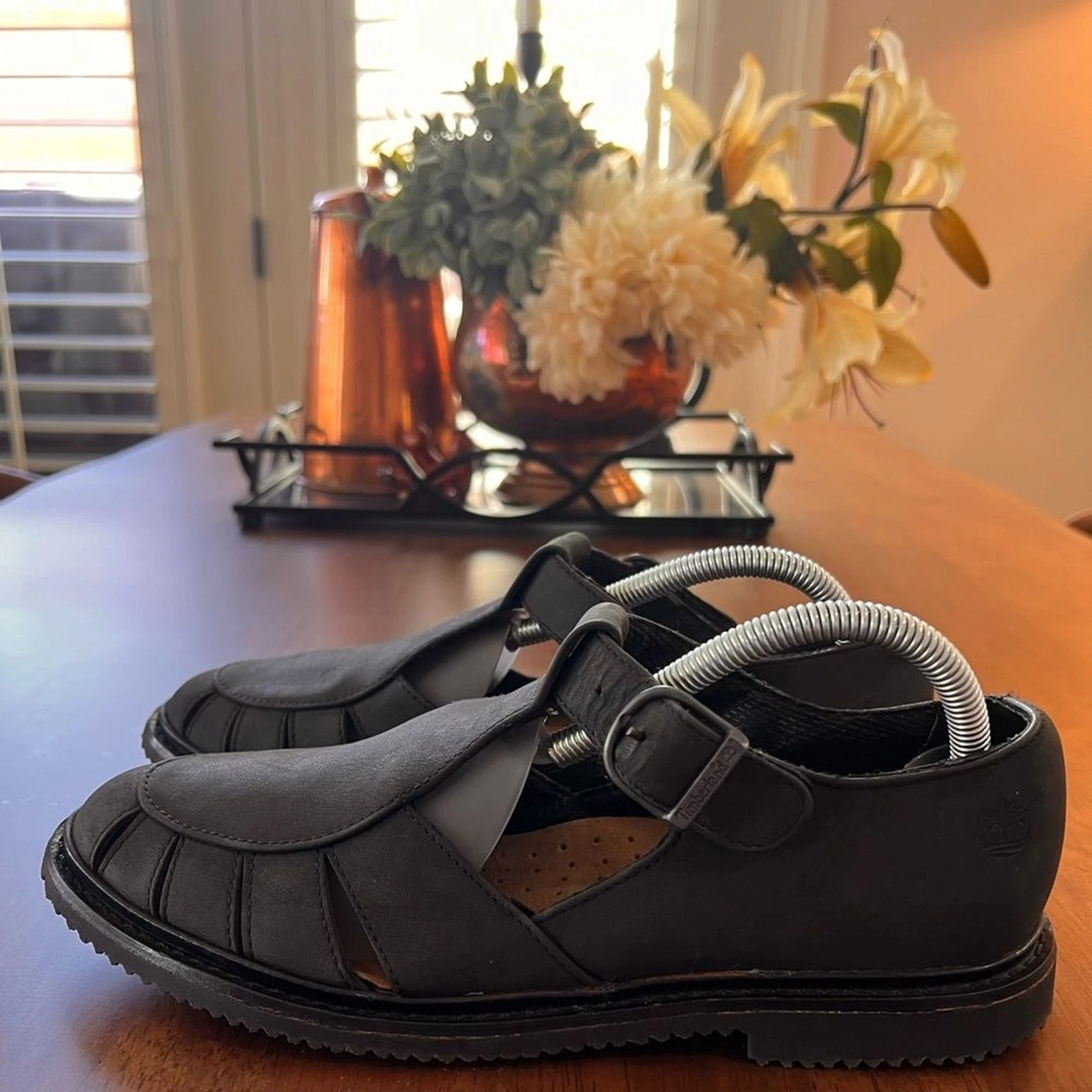 Sandali Huarache vintage Timberland in pelle grigia da donna Preppy Academia taglia 7 5