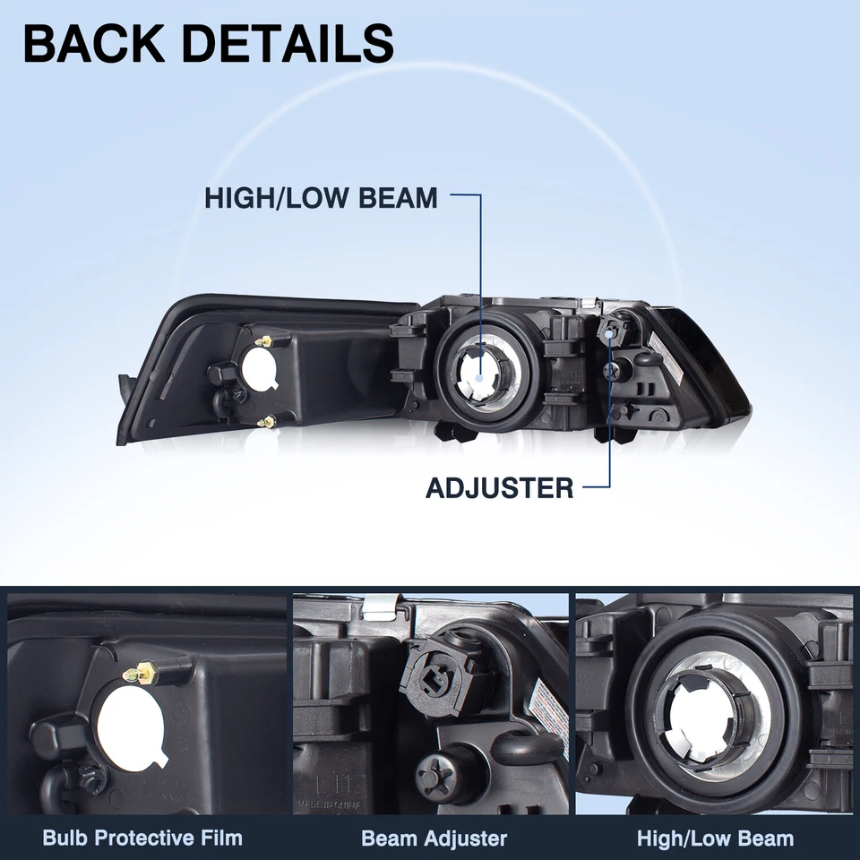 For 1999-2004 Ford Mustang Factory Style Black Clear Headlights Lamps Left+Right - Image 3 of 4