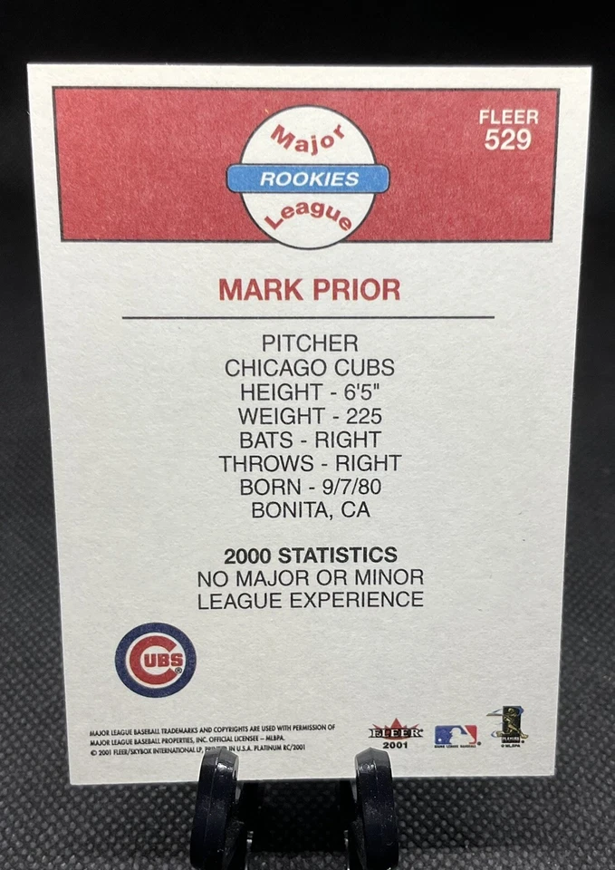 2001 Fleer Platinum #529 Mark Prior DP RC Rookie - Chicago Cubs - Image 2 of 3