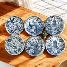 Miniatures Ceramic Delft Blue Plate Chinoiserie Collectors Dollhouse Decor Set 6