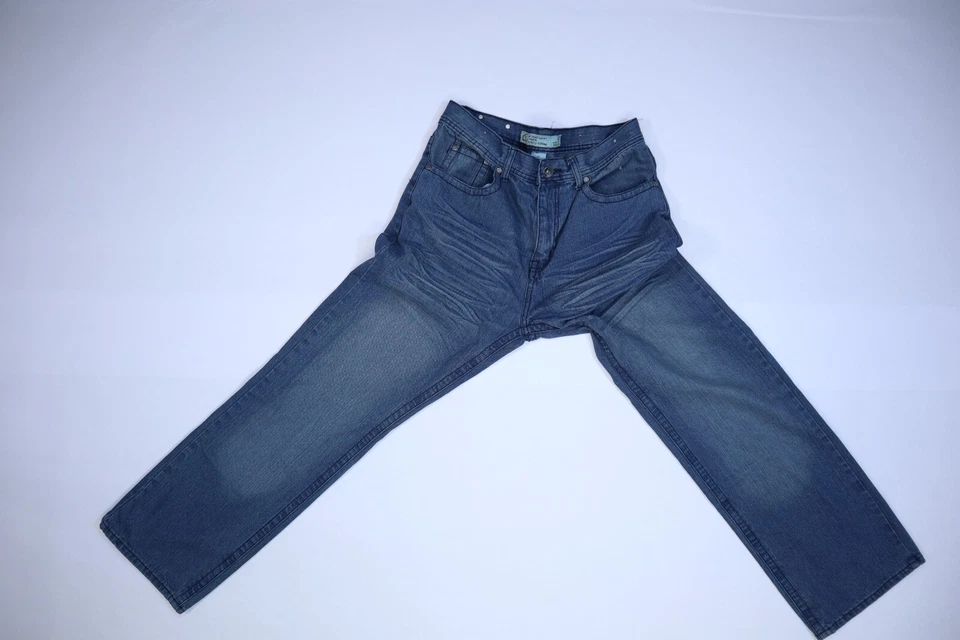Jeans azul jeans Chams masculino lavagem suja média bordada bolsos aba 34 - Imagem 3 de 4