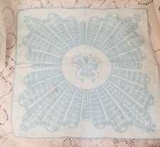 Vintage Signed TAMMIS KEEFE linen Hankie Handkerchief Blue Butterfly