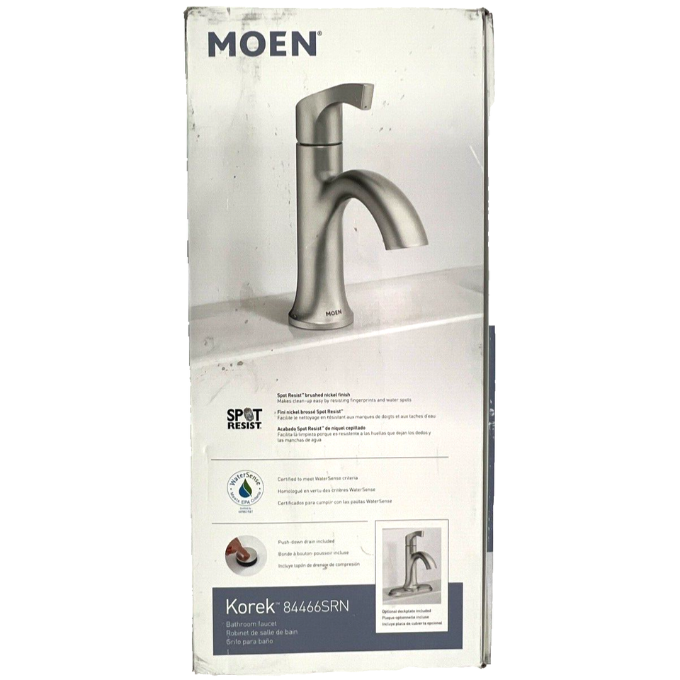 💲Moen 84466SRN Korek SingleHole Bathroom Faucet w/ Drain Brushed