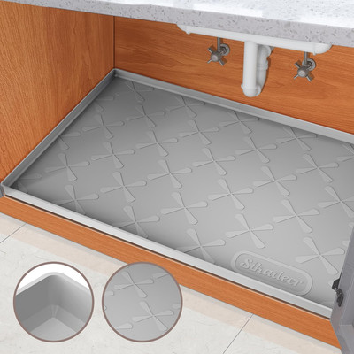under Sink Mat for Kitchen Waterproof, 34'' X 22'' Silicone under Sink Liner, up t