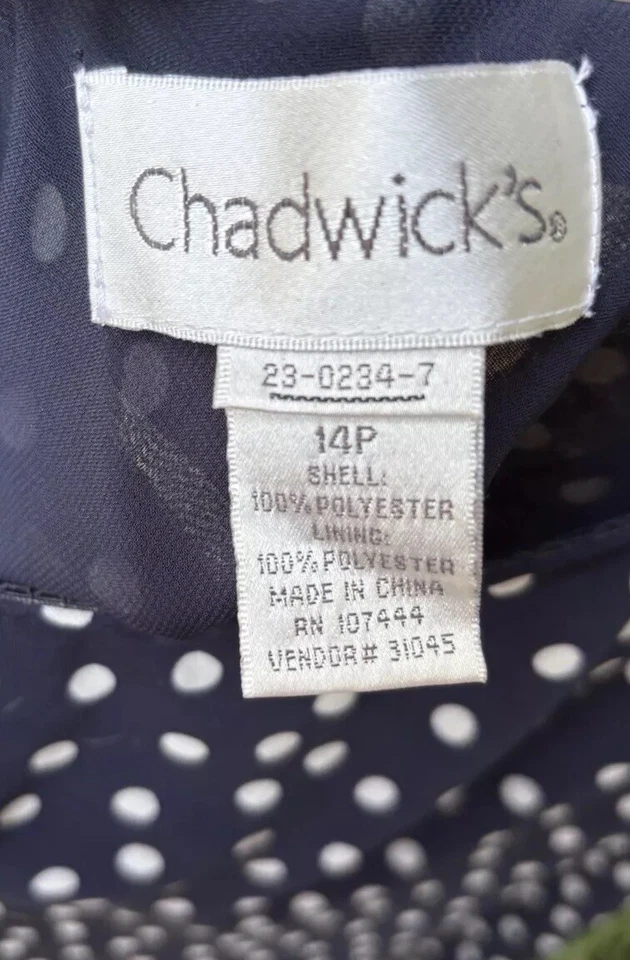 Chadwick’s Maxi Skirt Petite 14 Navy Blue White Polka Dots Lined Semi Sheer - Image 4 of 4