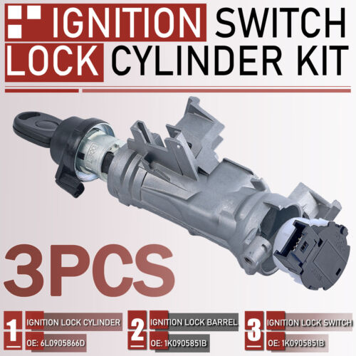 For VW Golf  Audi A3 Ignition Bareel Lock Cylinder Switch Set & Key 1K0905851B - Zdjęcie 1 z 6