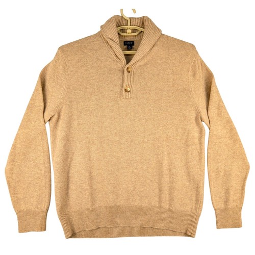 J. Crew Mens Shawl Collar Button Sweater Pullover Knit Lambswool Blend Tan XL