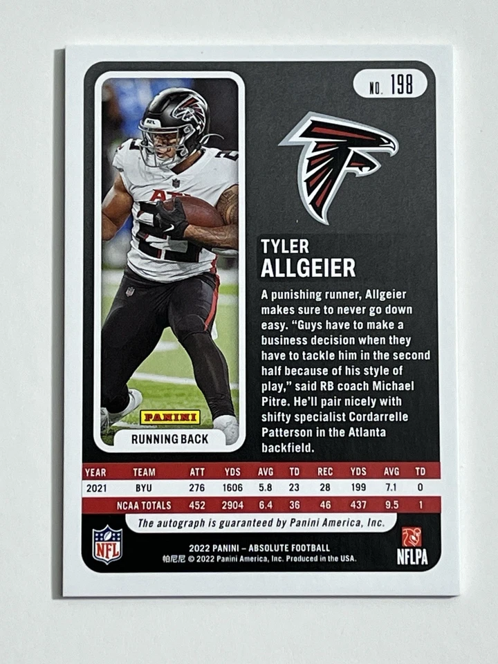 2022 Panini Absolute Tyler Allgeier Rookie Signatures Red Spectrum Auto RC /75 - Image 2 of 2