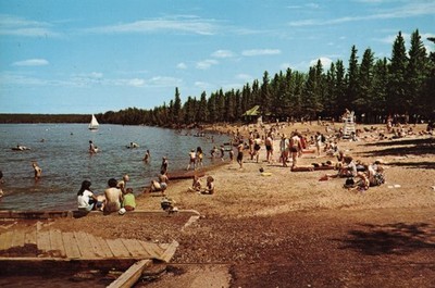 Postcard Waskesiu Lake Prince Albert National Park Saskatchewan c 1975 beach