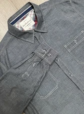 Weatherproof Vintage Men’s L Button Down Double Stitched Long Sleeve Gray Shirt