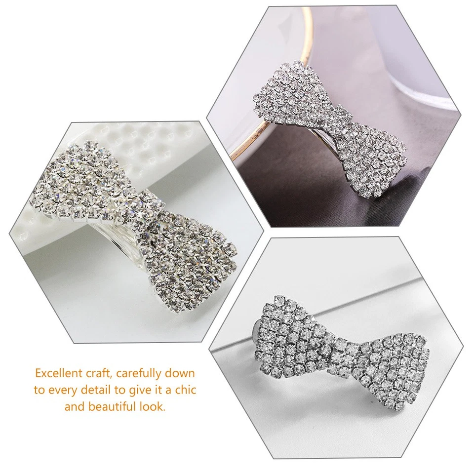 4 Pcs Rhinestone Hair Clips Bow Barrettes Crystal Accessories for Women - Image 2 of 4