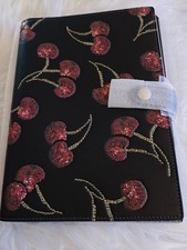Coach Notebook With Cherry Print CDB79 Smooth Leather Black Gold/Multi NWT