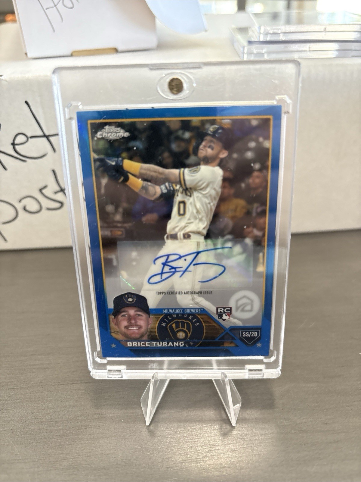 2023 Topps Chrome Update Blue Refractor 003/150 Brice Turang Rookie Auto RC