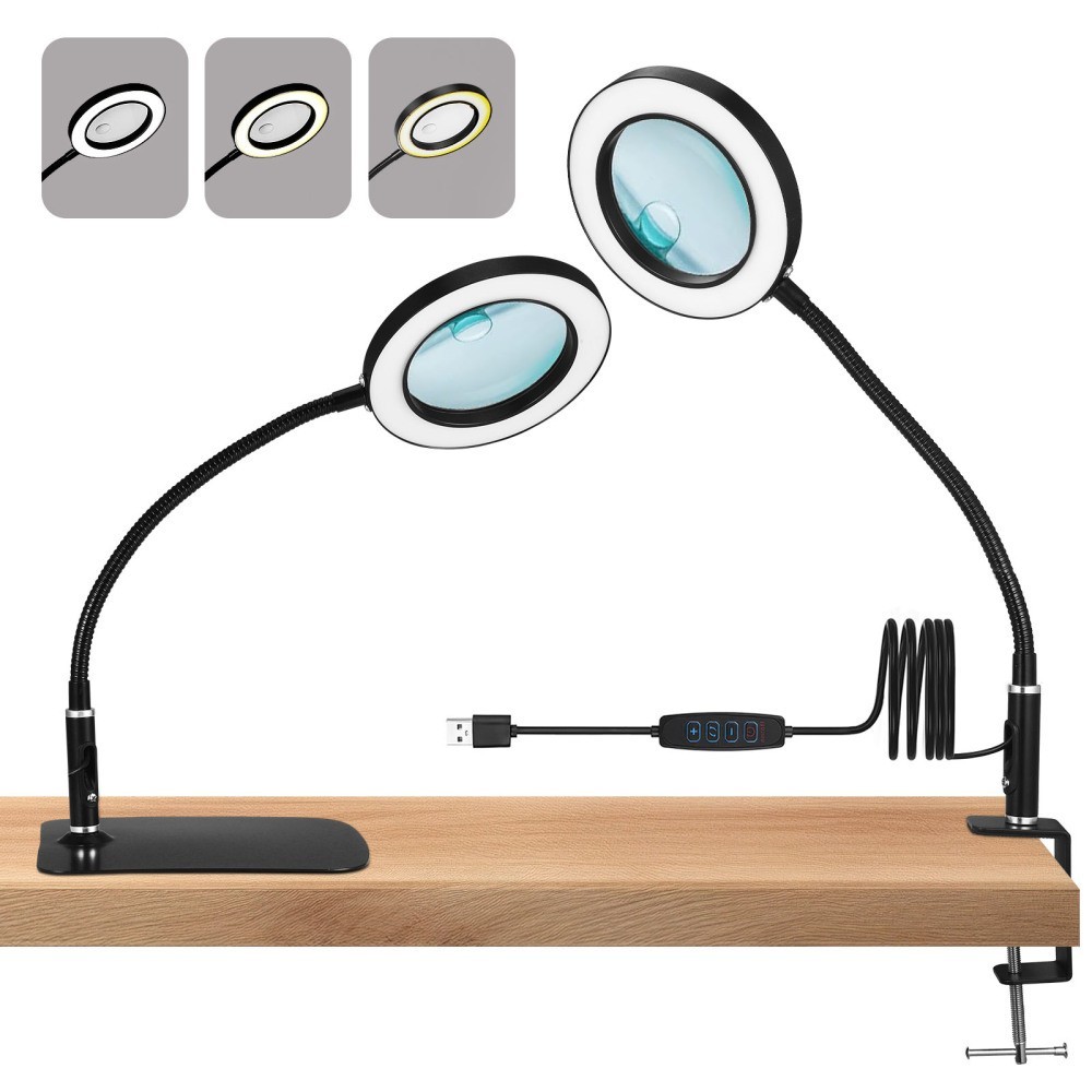 Lupe mit Licht und Ständer 10X,20X stufenlos dimmbare LED-Schreibtischlampe