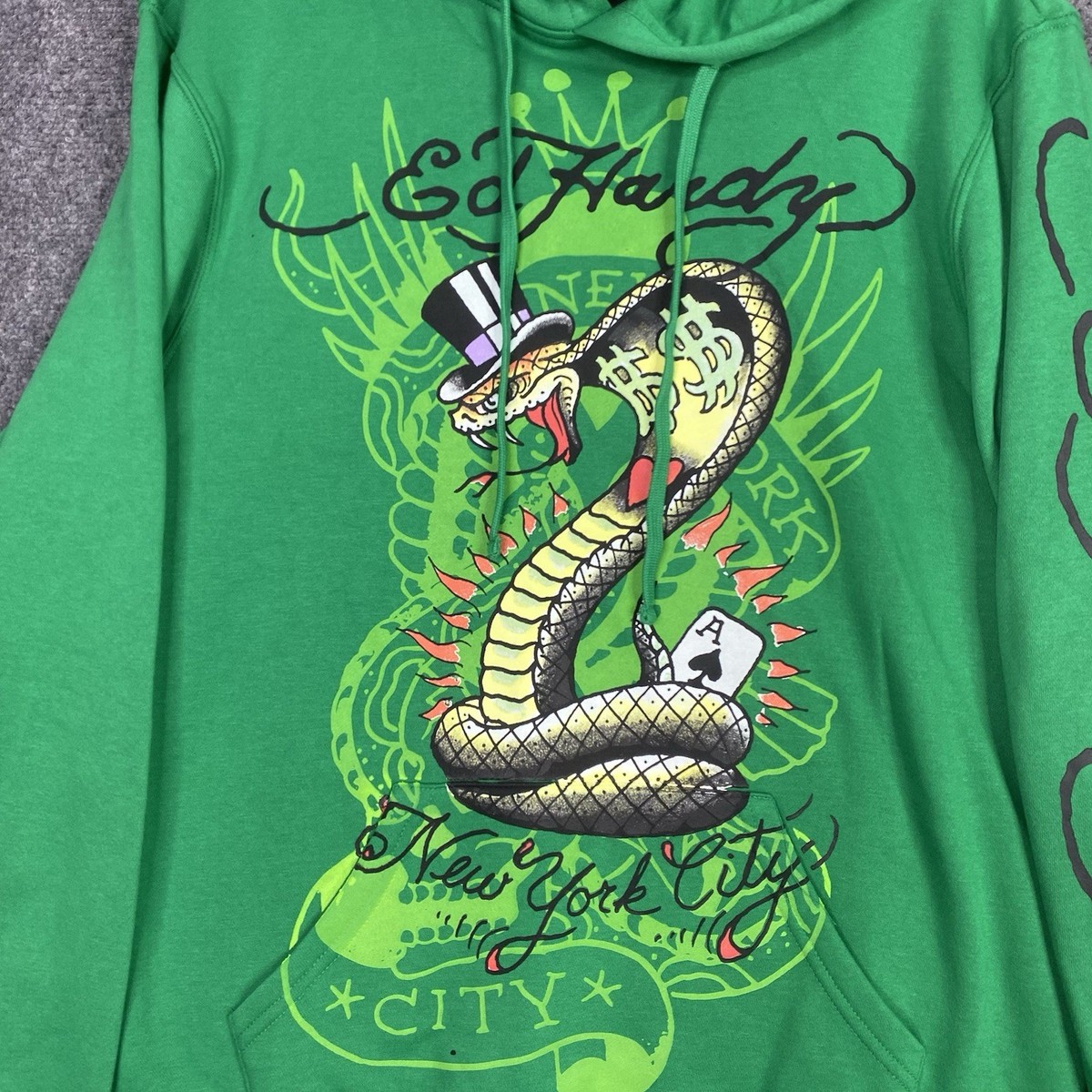Snake Hoodie Ed Hardy Mens Hoodie Medium M Green Snake