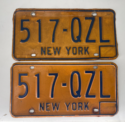 1970s vintage New York State NYC yellow license plate set pair | eBay