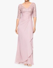 B A By Betsy  Adam Womens Lace Top Waterfall Detail Gown Rose Size 16 NWT