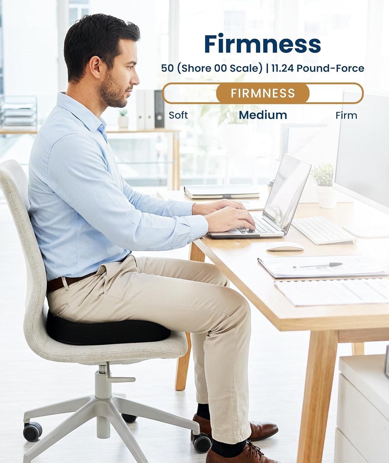 Doctor Recommended Memory Foam Seat Cushion for Office Chairs & Car - Ergonomic
